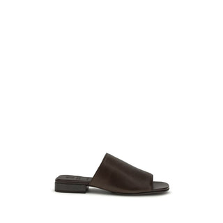 Brunello Cucinelli Brown Calf Leather Bos Taurus Slides