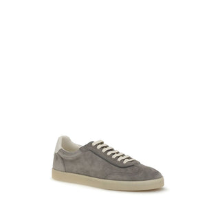 Brunello Cucinelli Gray Calf Leather Bos Taurus Low Top Sneakers