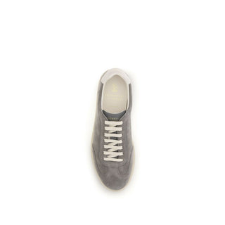 Brunello Cucinelli Gray Calf Leather Bos Taurus Low Top Sneakers