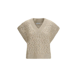 Brunello Cucinelli Beige Silk Sleeveles Sweater