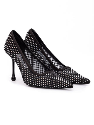 Jimmy Choo Black Mesh Satin Crystal Ixia 95 Pumps