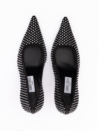 Jimmy Choo Black Mesh Satin Crystal Ixia 95 Pumps