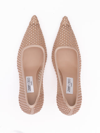 Jimmy Choo Powder Pink Mesh Satin Crystal Ixia 95 Pumps