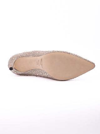 Jimmy Choo Honey Gold Shimmer Suede Crystals Romy 85 pumps