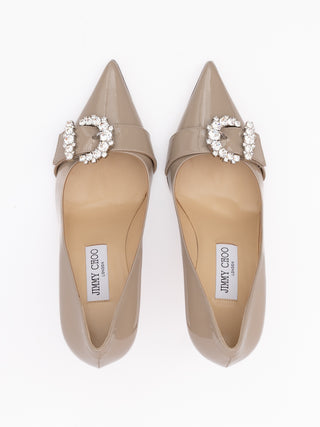 Jimmy Choo Taupe Grey Patent Leather Chery 85 Pumps