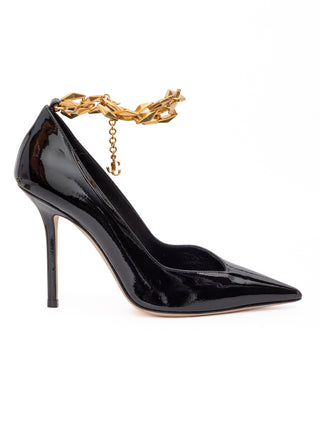 Jimmy Choo Black Patent Leather Diamond Talura 100 Pumps