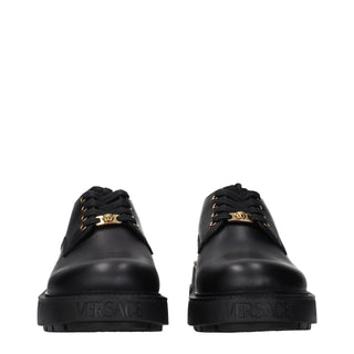 Versace Black Leather Oxfords And Derbies