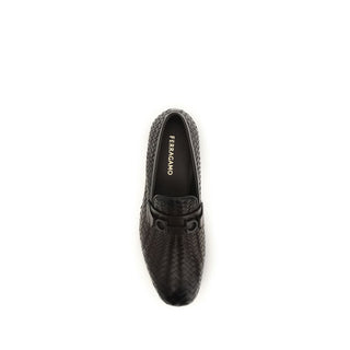 Ferragamo Brown Calf Leather Bos Taurus Slip-On Loafers