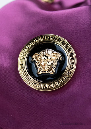 Versace Small Dahlia Nylon Medusa Pendant Bucket Chain Crossbody Bag Purse