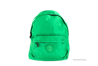Versace Large Bright Green Nylon Fabric Medusa Shoulder Backpack Bookbag