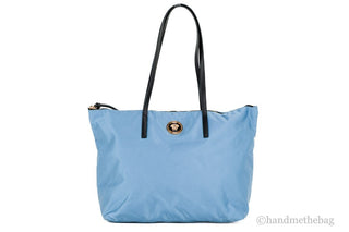 Versace Portuna Medusa Medium Cornflower Blue Nylon Leather Tote Bag Purse