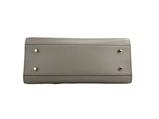 Versace Virtus Large Leather Top Handle Satchel Bag Tote Gray