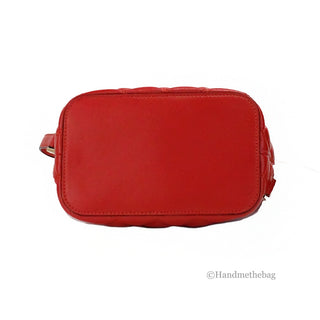 Versace Red Quilted Leather Drawstring Shoulder Bag Bucket Crossbody Handbag