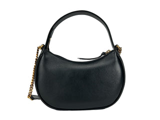 Versace Quilted Black Leather Half Moon Chain Crossbody Bag