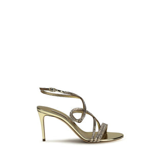 Casadei Gold Calf Leather Bos Taurus Stiletto Heel Sandals