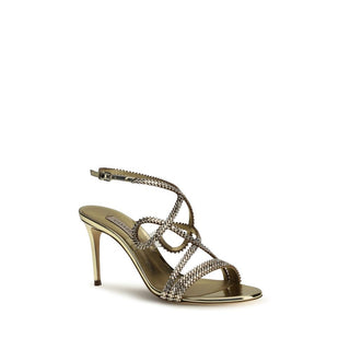 Casadei Gold Calf Leather Bos Taurus Stiletto Heel Sandals