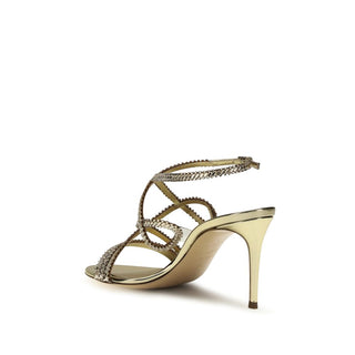 Casadei Gold Calf Leather Bos Taurus Stiletto Heel Sandals