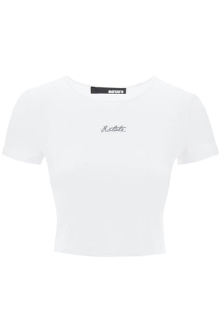 Rotate cropped t-shirt with embroidered lurex logo