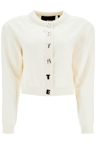 Rotate ivory white short cotton cardigan with crew neck