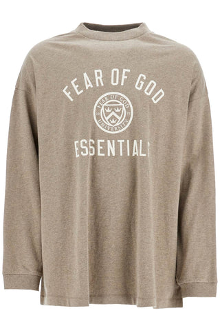 Fear Of God ESSENTIALS heather gray t-shirt in cotton with printed logo and text