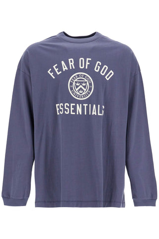 Fear Of God ESSENTIALS long sleeve navy blue cotton t-shirt with printed logo