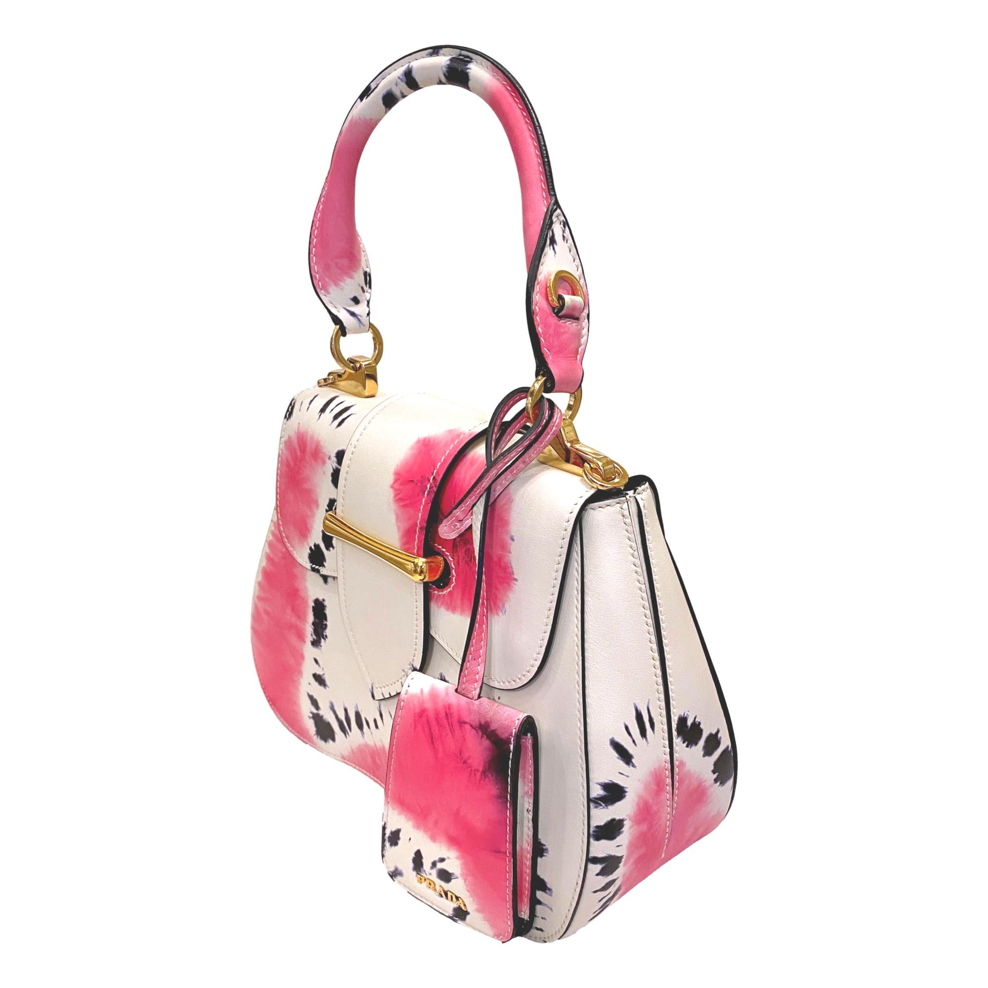 Prada City Tie Dye Pink and White Leather Sidonie Top Handle Bag