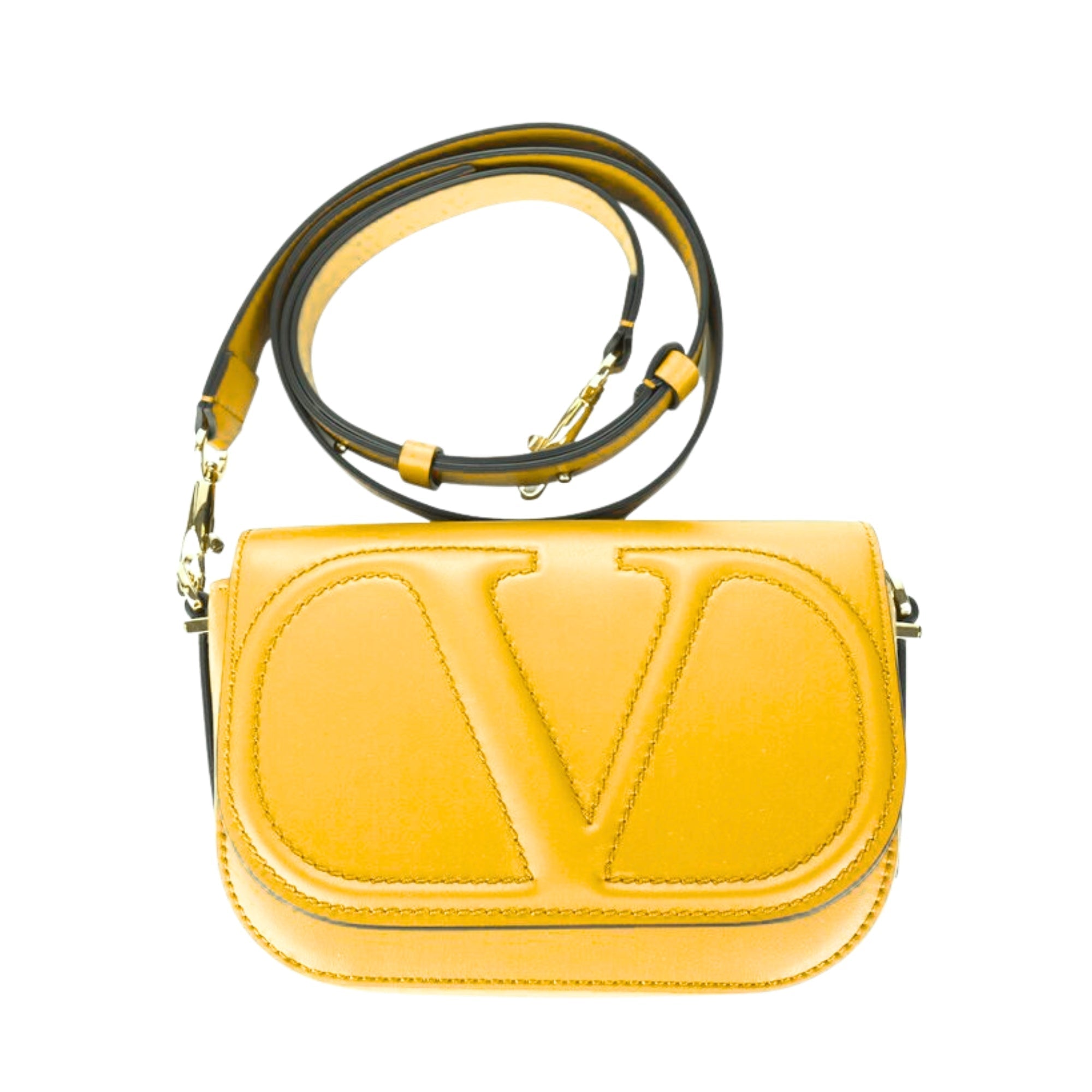 Valentino Garavani VLogo Walk Small Crossbody Bag Yellow Calf Leather