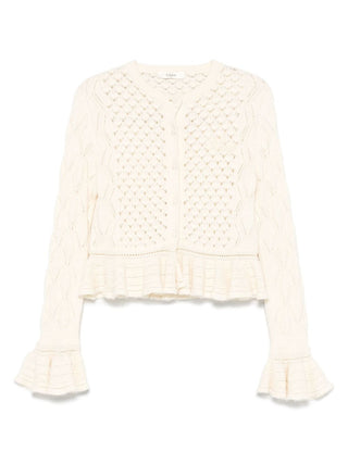 Chloé Ruffled logo cardigan in a silk, alpaca & cotton knit