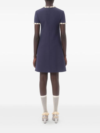 Valentino Short Embroidered Crepe Couture Dress