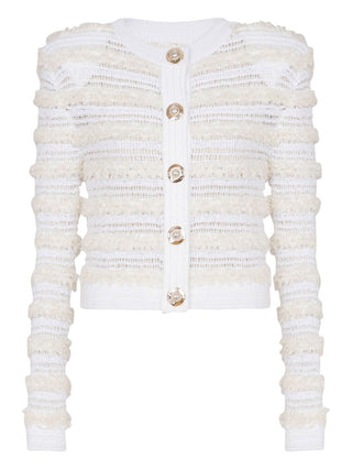 Balmain Long-sleeved tweed-effect knit cardigan