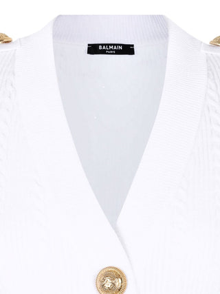 Balmain Button-Trim Cable-Knit Cardigan