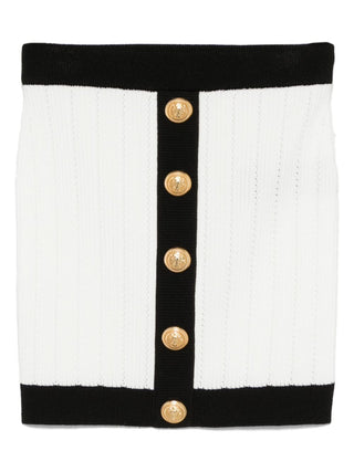 Balmain Button-embellished ribbed-knit mini skirt