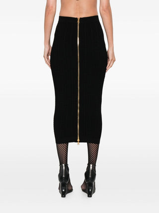 Balmain Cable-knit button-front midi fitted skirt