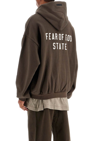 Fear Of God ESSENTIALS dark brown cotton zip-up hoodie with embroidered logo