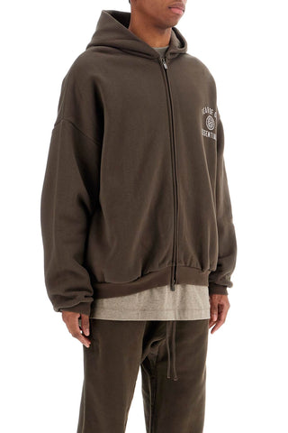 Fear Of God ESSENTIALS dark brown cotton zip-up hoodie with embroidered logo