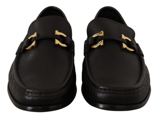 Salvatore Ferragamo Black Calf Leather Moccasins Loafers Shoes