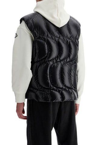 Moncler X Palm Angels black padded gilet in polyamide with high collar and zip pockets