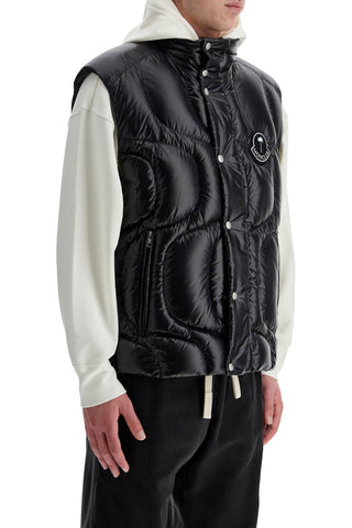 Moncler X Palm Angels black padded gilet in polyamide with high collar and zip pockets