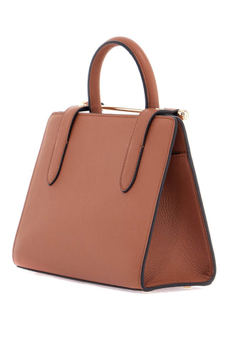 Strathberry mini tote in chestnut calfskin with removable shoulder strap