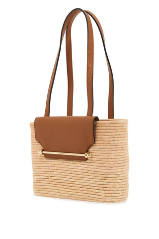 Strathberry beige woven raffia bag with leather details