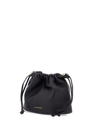 Strathberry black lambskin bucket bag with drawstring