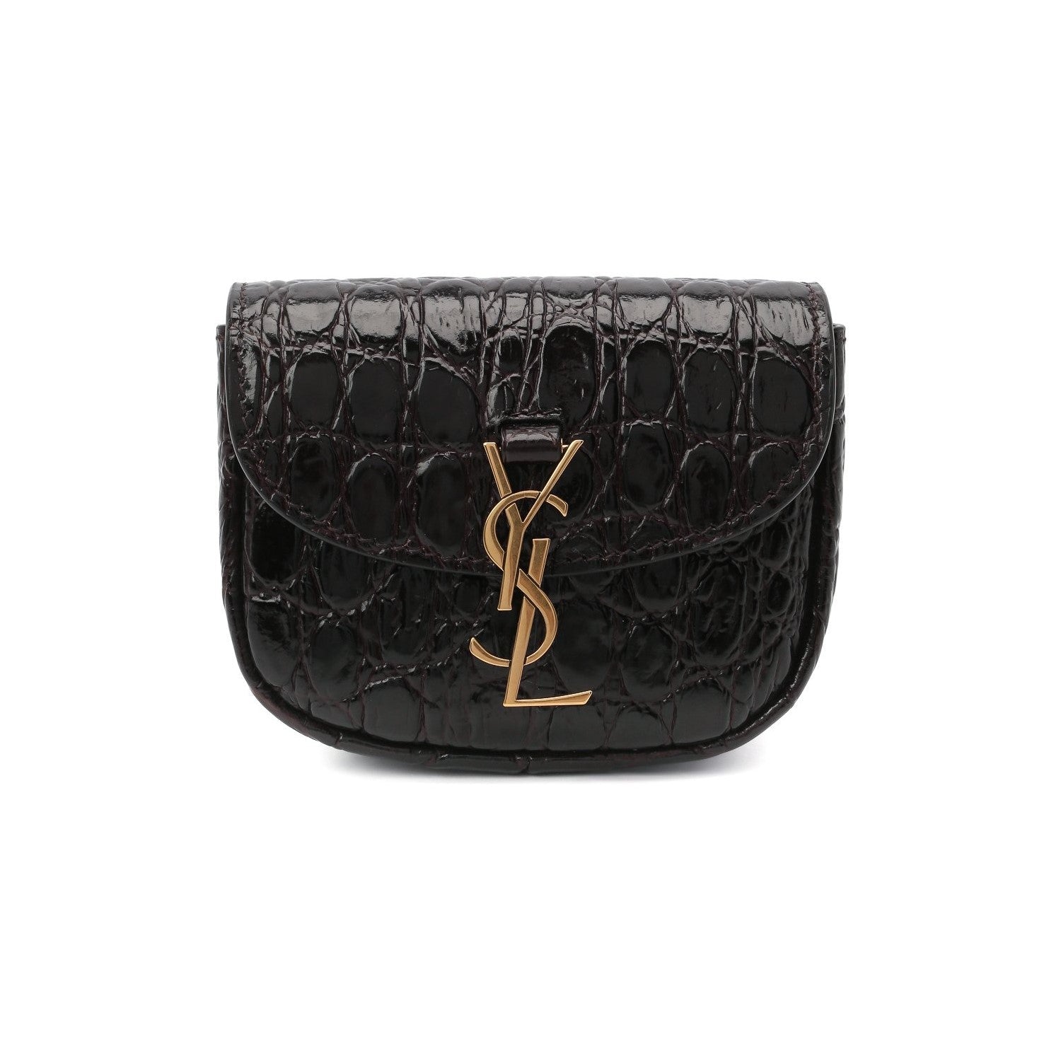 Saint Laurent Kaia Black Leather Croc Embossed Mini Belt Bag 634922