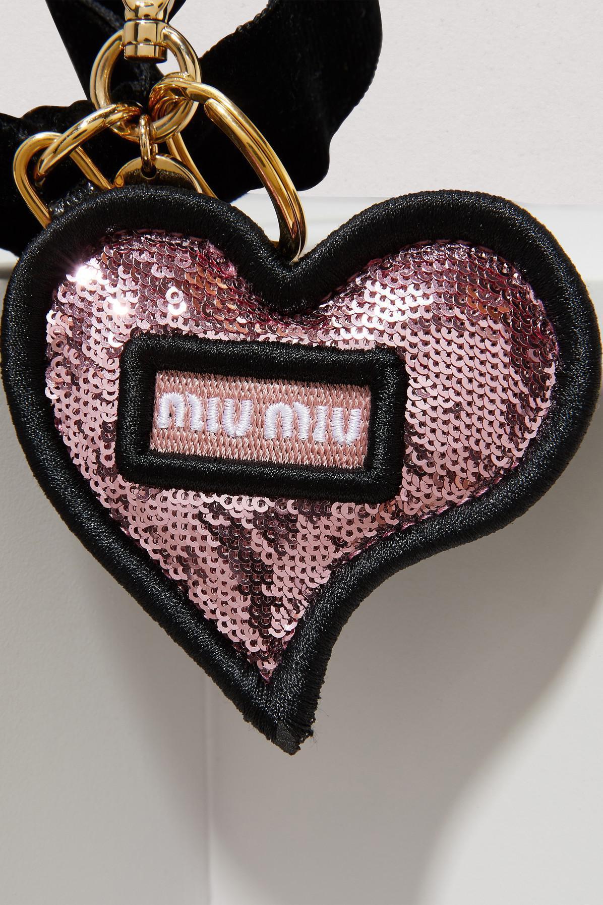 Miu Miu Trick in Pelle Rosa Pink Sequined Heart Key Ring
