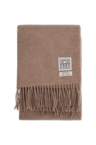 Toteme light beige melange virgin wool scarf with fringes