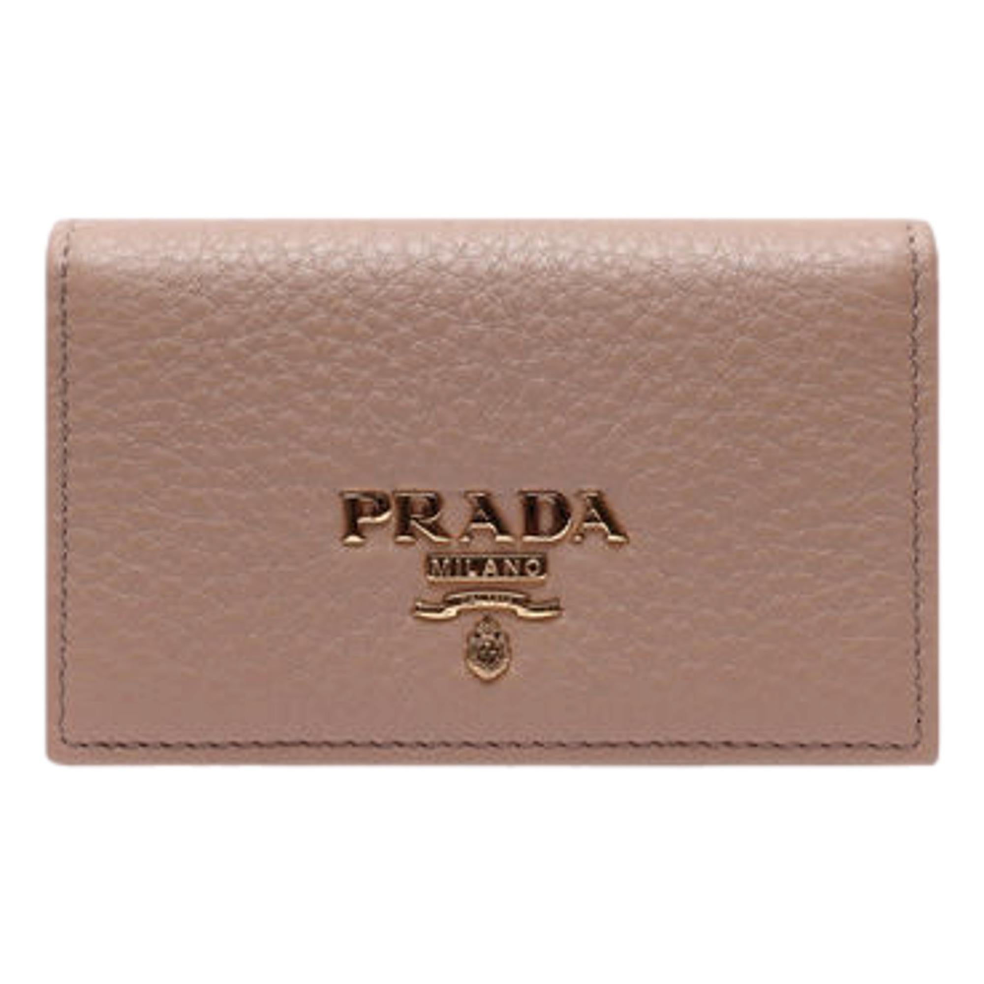Prada Women's Vitello Grain Cipria Beige Leather Card Case Wallet