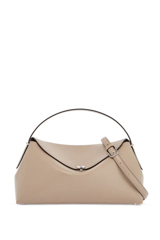 Toteme beige minimalist leather bag with top handle and geometric shape