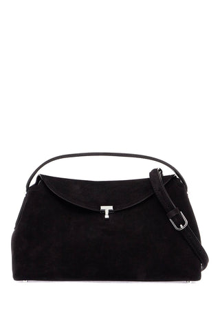 Toteme espresso suede t-lock bag with handle and shoulder strap