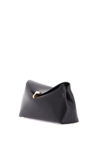 Toteme black calf leather clutch with t-lock closure and adjustable shoulder strap