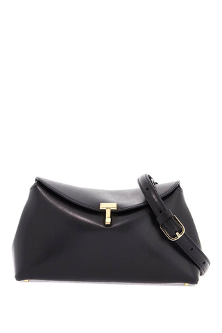 Toteme black calf leather clutch with t-lock closure and adjustable shoulder strap