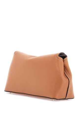 Toteme tan leather clutch with t-lock closure and adjustable shoulder strap